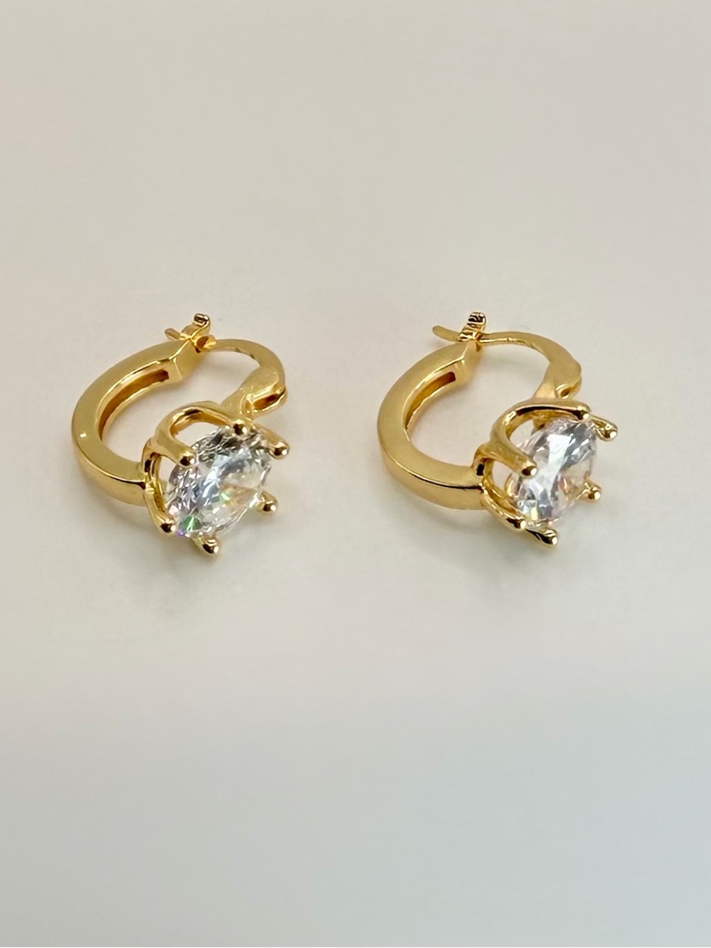 Gold Plated Clear Stone Hoop Earrings - Women Jewelry - Picture 2 of 7